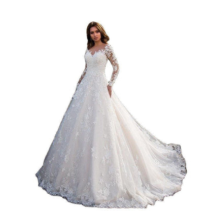 Women's Dress Long Sleeve Solid Color Lace Wedding Dresses