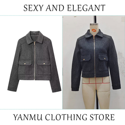 Women's Zipper Ornament Soft Retro Double Pocket Coats