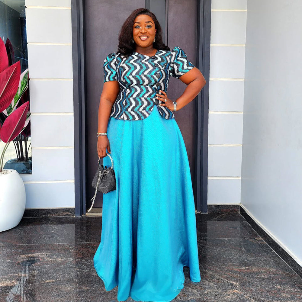 Women's T-shirt Dress African Wear Crystal Satin Dresses