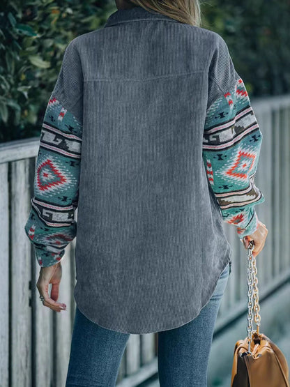 Women's Term Corduroy Pattern Printed Sleeve Plus Size