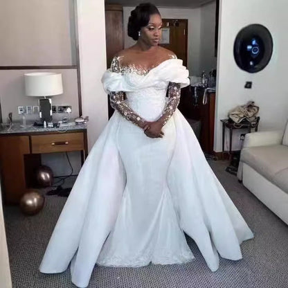 Pure White African Bridal Mermaid Fishtail Wedding Dresses