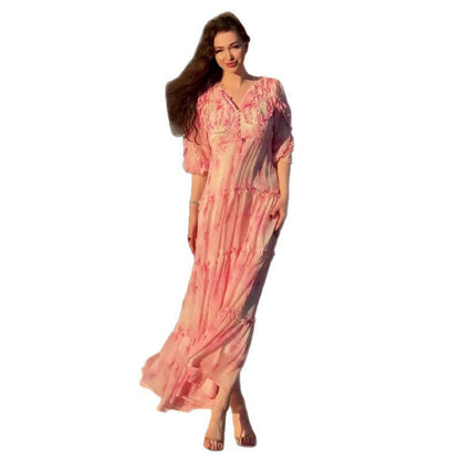 Women's French Gentle Stitching Pink Elegant Dress Dresses