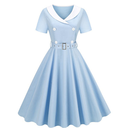 Retro Printed Patchwork Large Swing Hepburn Dresses