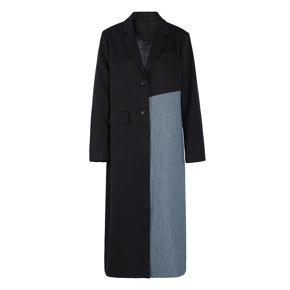 Women's Contrast Patchwork Overcoat Spring Vintage Collar Coats