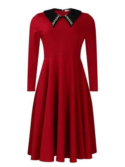Women's Long Sleeve Turn-down Collar Elegant Slimming Large Dresses