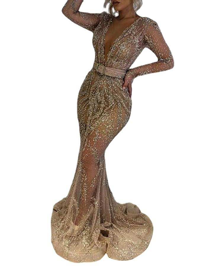 Women's Sexy Sequined Long-sleeved Party Dress Large Wedding Dresses