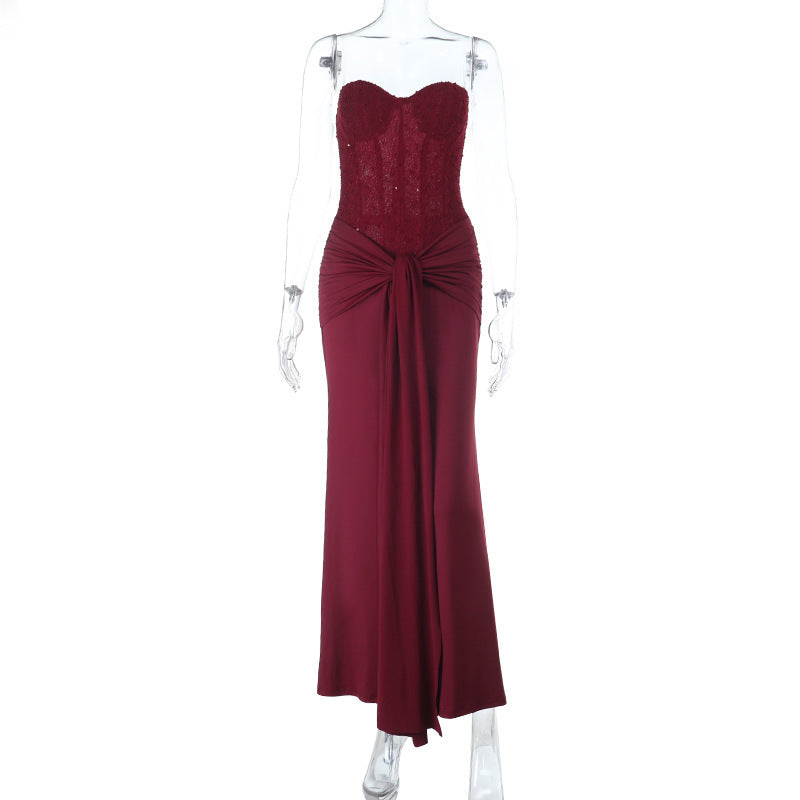 Women's Tube Sexy Backless Dress Ribbon Long Dresses