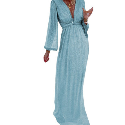 Women's Fashion Casual Collar Long Sleeve Sequins Dresses
