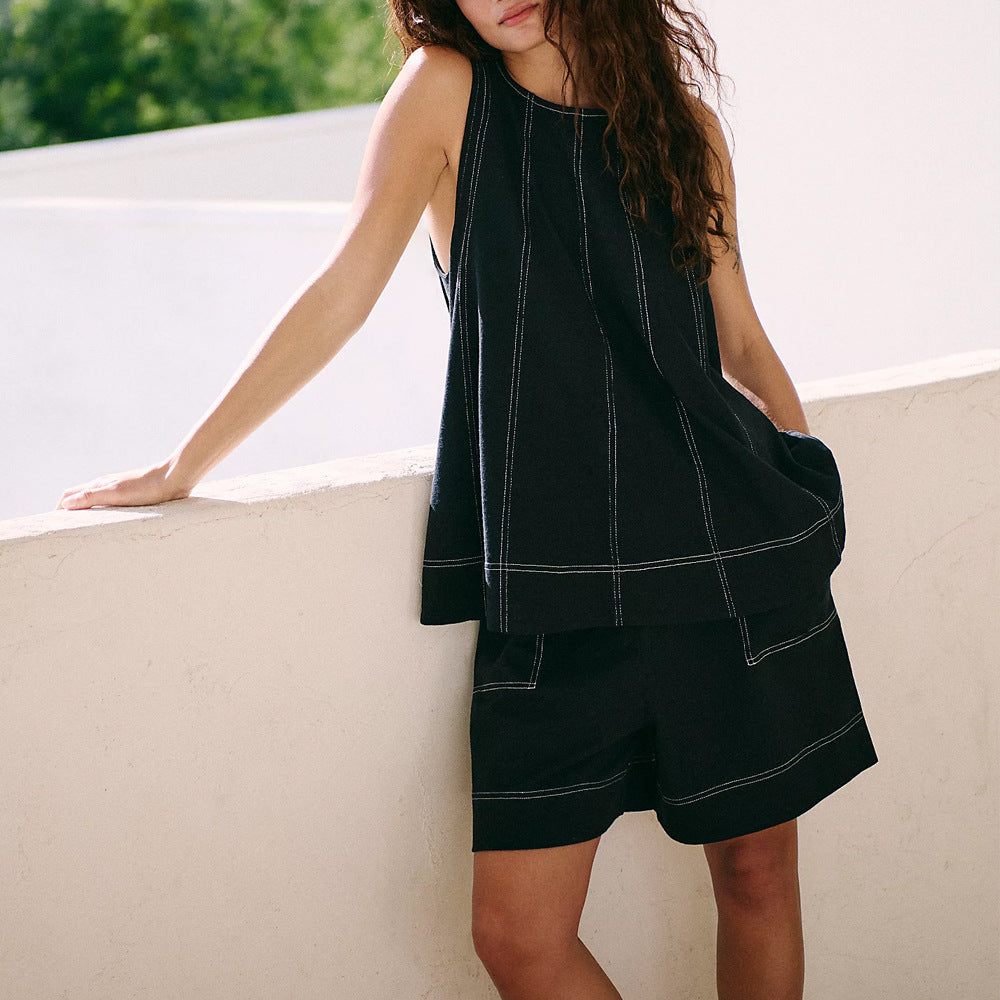 Women's Casual Loose Pockets Sleeveless Tank Denim Suits