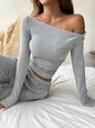 Autumn Striped Long Sleeve Boat Neck Elastic Suits