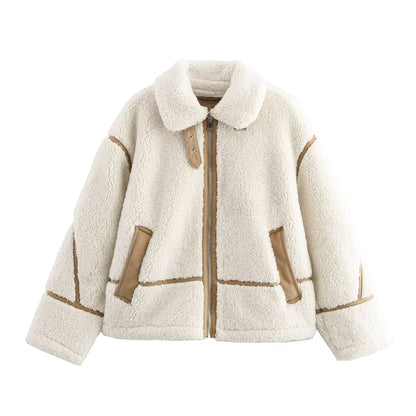 Lamb Wool Female Motorcycle Fur Integrated Coats
