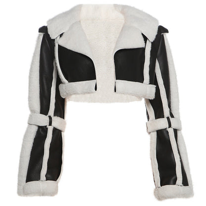 Women's Fashion Wear Patchwork Retro Woolen Lapel Coats