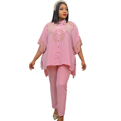 Women's African Commuter Two-piece Set Shirt Pencil Suits