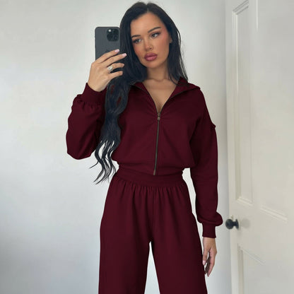 Fashion Loose Cool Solid Color Zipper Hooded High Suits