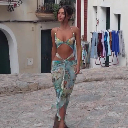 Summer Printed Backless Sexy Slim Dress Dresses