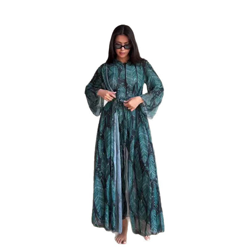 Women's Long-sleeved Long Vacation Style Triangle Swimsuit Suits