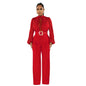 Women's Wear Belt Lace Cutout Solid Color Suits