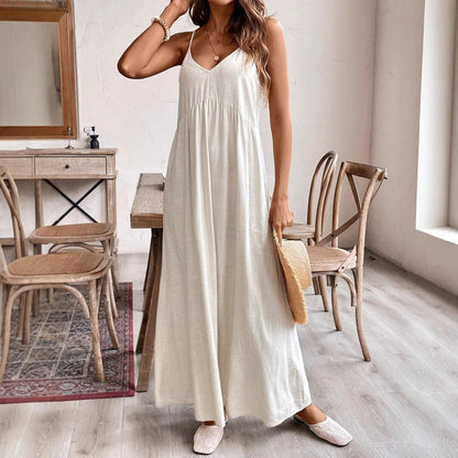 Women's Solid Color Cotton Linen Dress Loose Dresses