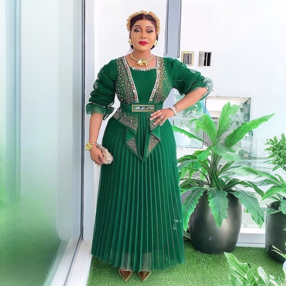 Women's Elegant Pleated Dress Muslim Wear Dresses