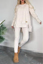 Women's Slit Long Sleeve Crew Neck Casual Suits