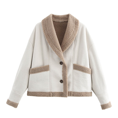 Women's American Retro Woolen Lapel Loose Fur Coats