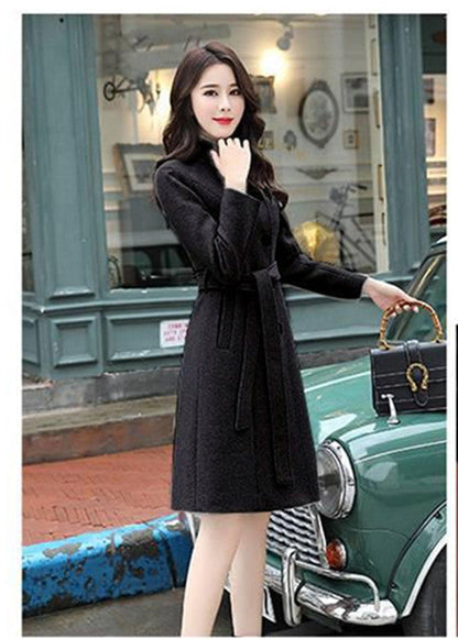 Women's Dragon Phoenix Woolen Stand Collar Mid-length Coats