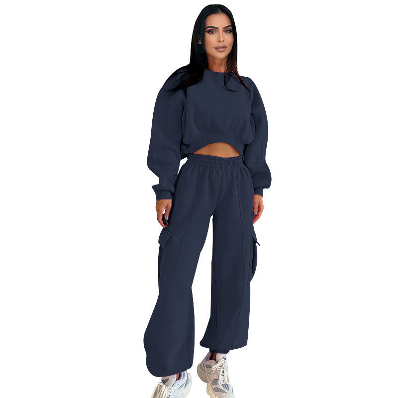 Women's Autumn High Waist Pocket Loose Suits
