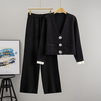 Women's Crystal Buckle Idle Style Elegant Outfit Suits
