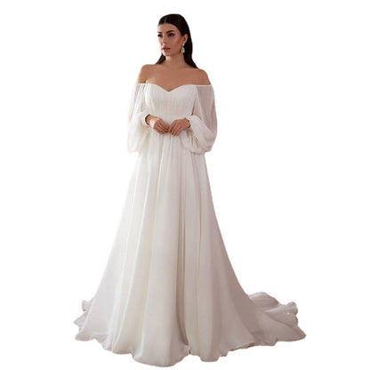 Women's Long Sleeve Dress Solid Color Chiffon Wedding Dresses