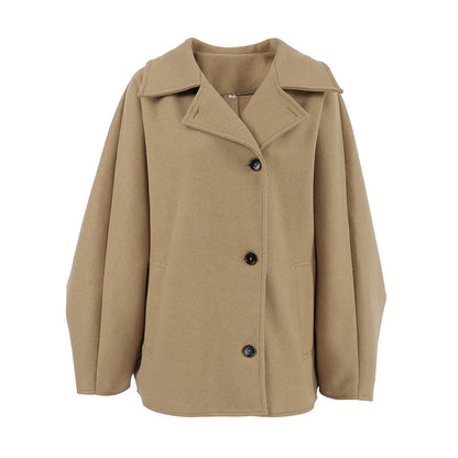Women's Fashion High-grade Brown Woolen Lapel Batwing Coats