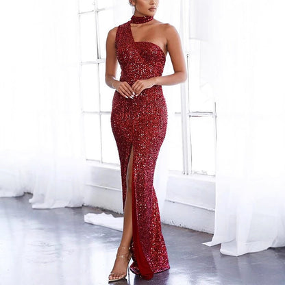Color Sequined High Waist Temperament Commuter Dresses