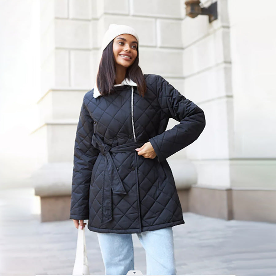 Women's Mid-length Cotton Long Sleeve High Collar Warm Loose Casual Coats