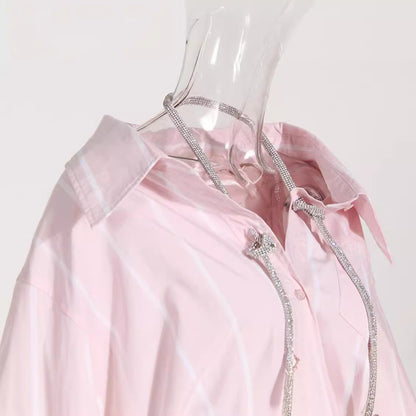 Women's Loose Mid-length Striped Long-sleeved Shirt High-grade Halter Blouses