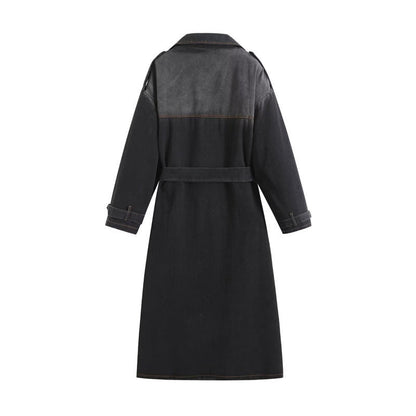 Women's Loose Double Breasted With Belt Denim Coats