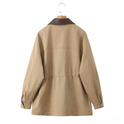 Women's Loose Waist Overalls Trench Mid-length Mechanical Coats