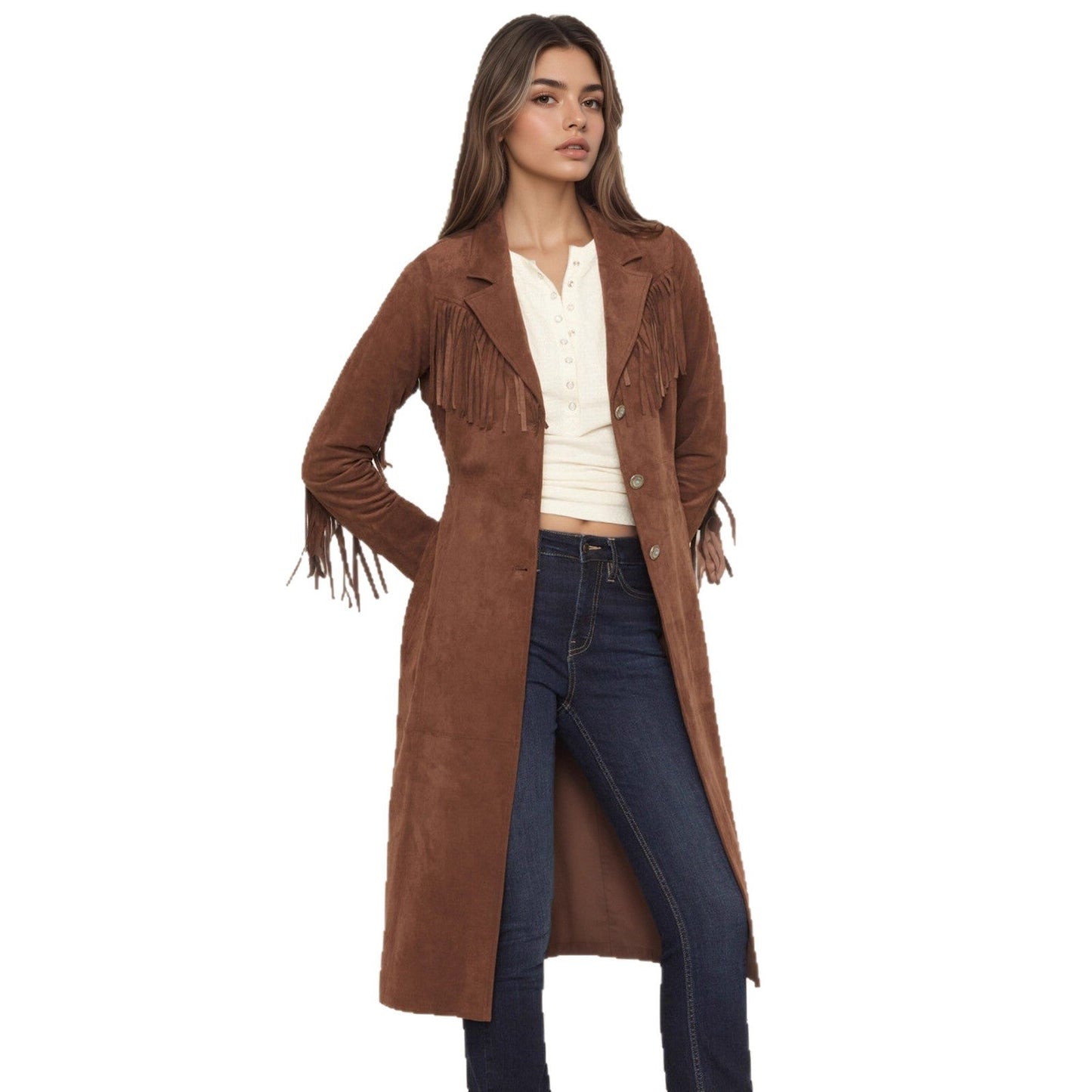 Faux Fur Collar Long Tassel Design Coats