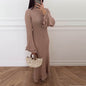 Women's Color Round Neck Long Sleeve Slim Fit Stringy Dresses
