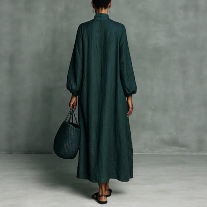 Women's Vintage Chinese Tea Cotton Linen Buckle Dresses