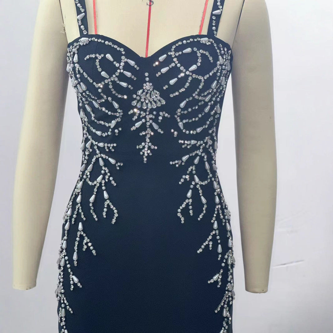 Black Dress Handmade Beaded Sexy Sling Dresses