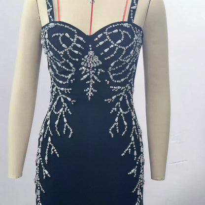 Black Dress Handmade Beaded Sexy Sling Dresses