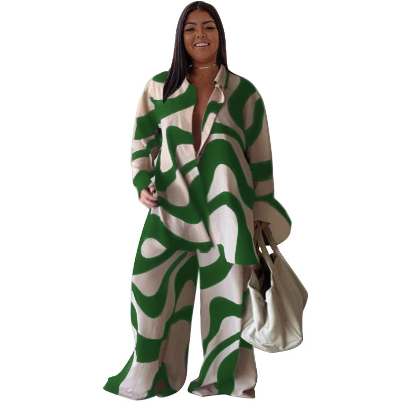 Women's Fashion Printed Loose Long Sleeves Shirt Suits