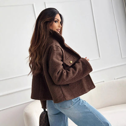 Women's Popular Lapel Button Decorations Cashmere Coats