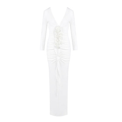 Women's Three-dimensional Flower Dress Draping Pleated Long Dresses