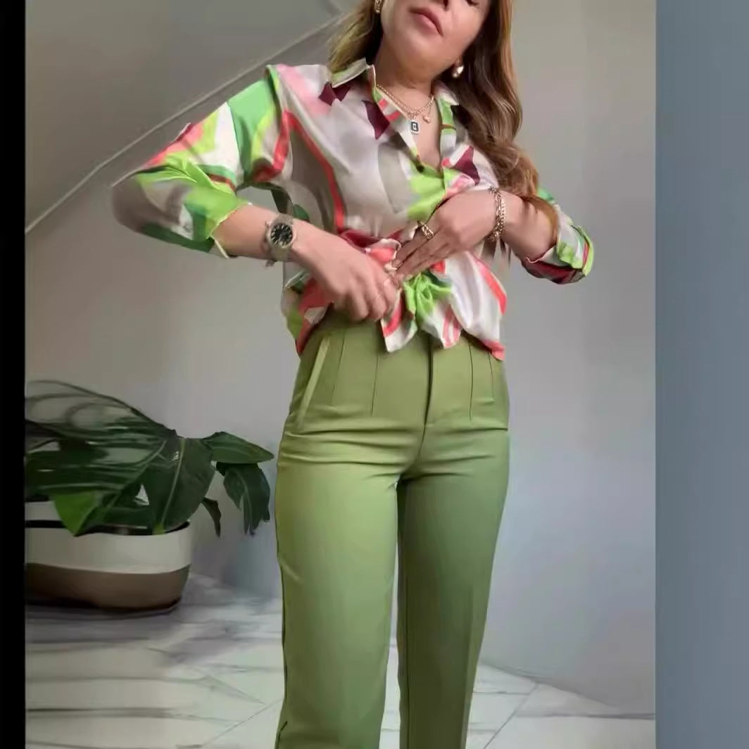 Women's Summer Printed Slim Two-piece Set Fashion Suits