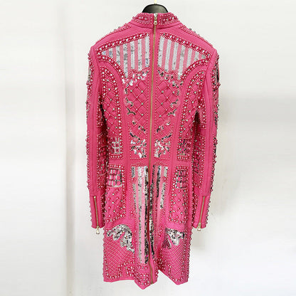 Diamond Beaded Sequins Stretch Tight Dress Dresses