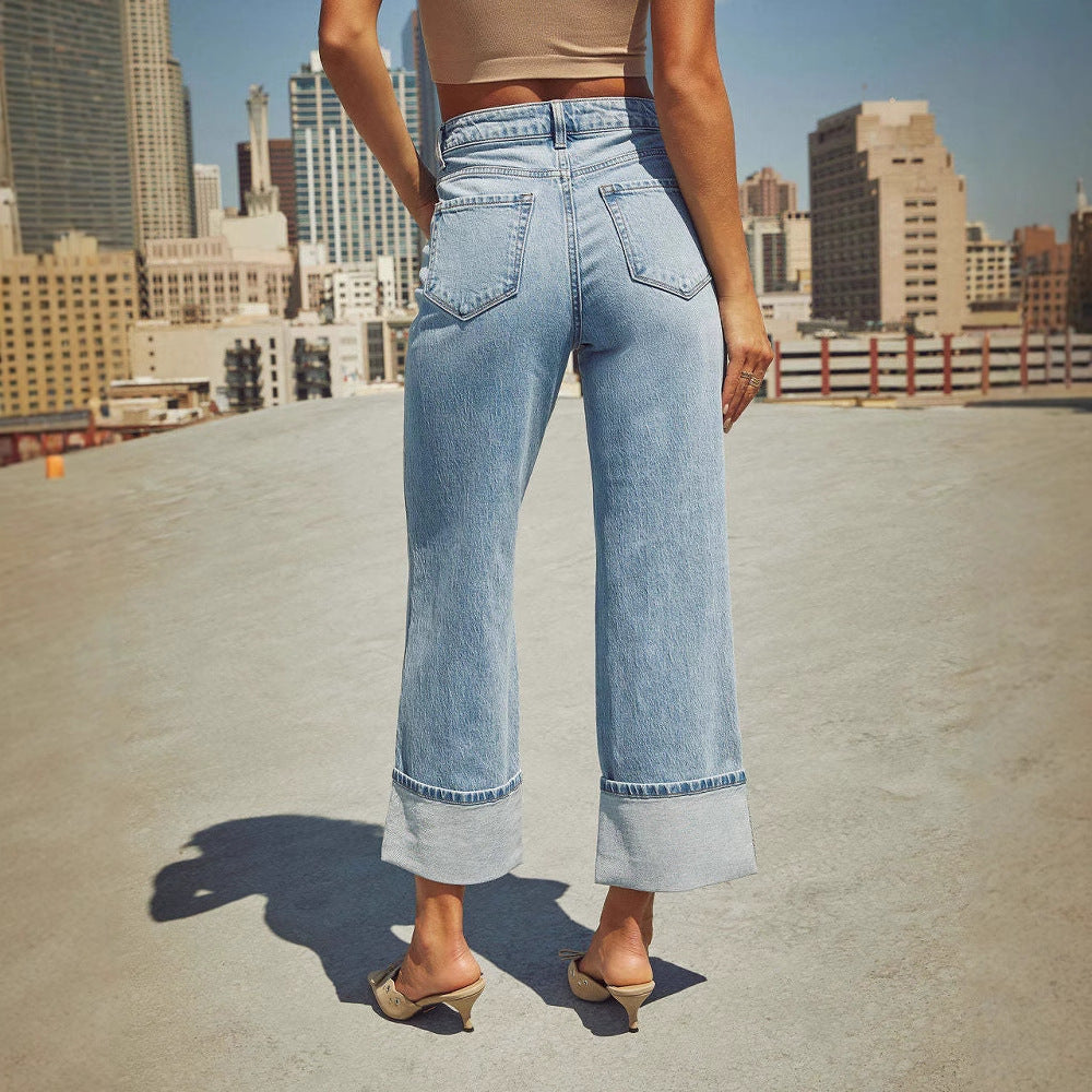 Women's Spring Elastic Straight Quality Retro High Jeans