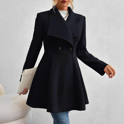Women's Woolen Slim Fit Long Fashion Lapel Coats