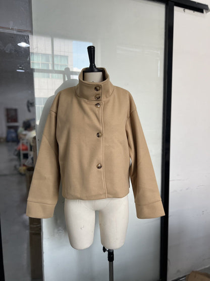 Women's Cool Stand Collar Breasted Woolen Coats