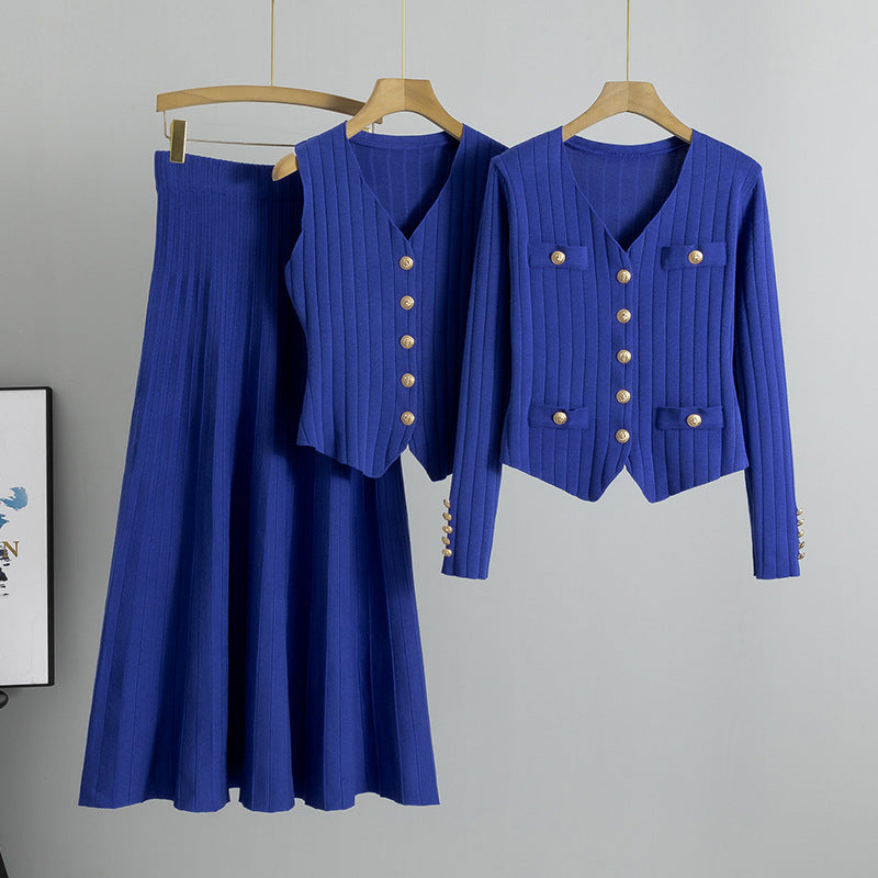 Women's Korean Style Three-piece Set Knitted Suits