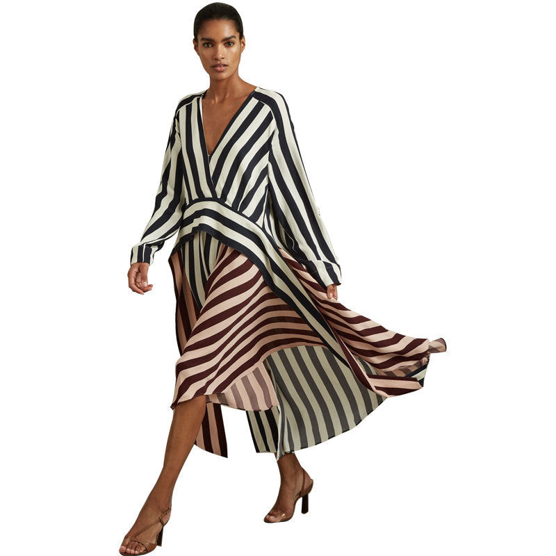 Women's Long-sleeved Dress Loose Striped Design Sense Dresses